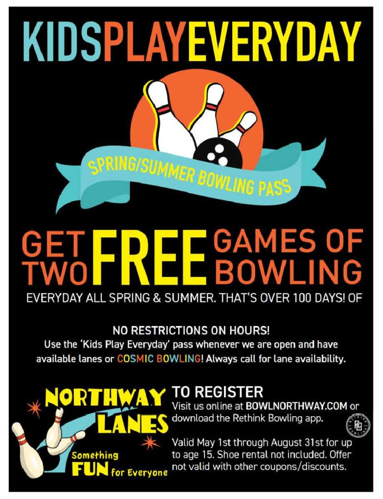 Kids can bowl FREE all Spring/Summer